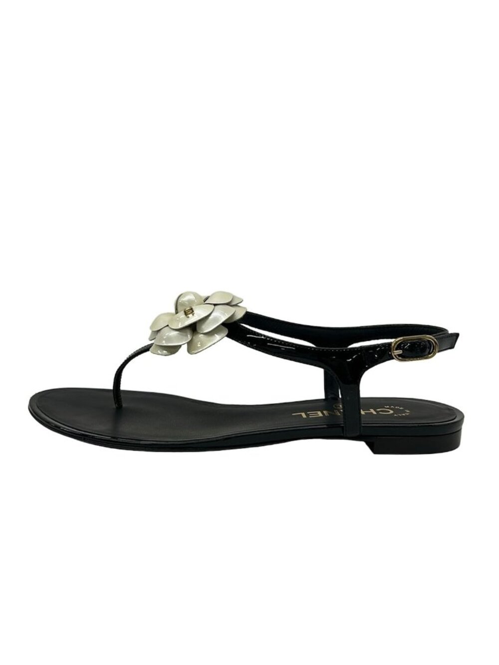 Chanel Sandals -black Ivory Camellia CC Logo Leather